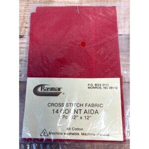 Raymar Red 14 Count Aida Cross Stitch Fabric 1 Pc 12" X 12" All Cotton Machine W